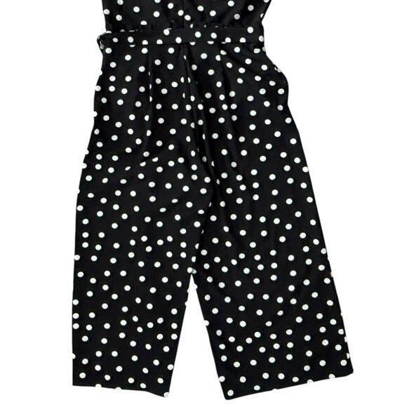 1990s Vintage Black White Polka Dot Jumpsuit Sz Small Sleeveless Wide Leg Belted - Picture 8 of 12
